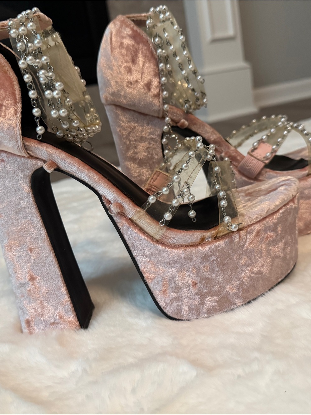 SugarThrillz Pink Velvet Platform Heels